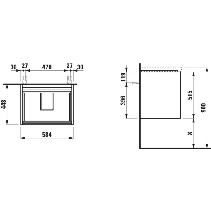 Szafka podumywalkowa Kartell by Laufen, 88x45cm, 2 szuflady, biały mat