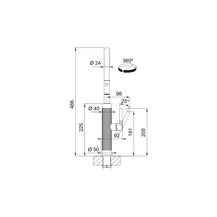 Bateria z ruchomą wylewką Franke Active semi-pro spray , wysokość 470mm, wylewka wyciągana, czarny mat