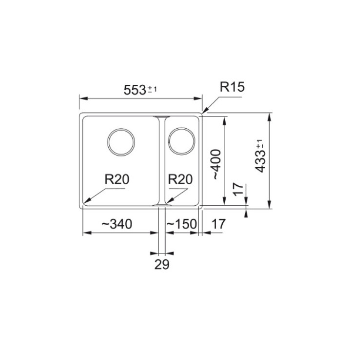 Zlewozmywak z Fragranitu Franke Maris MRG 160-34-15, mała komora z lewej strony, czarny odpływ, czarny mat