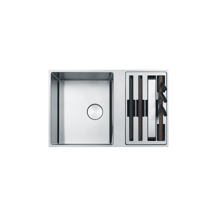 Zlewozmywak z Fragranitu Franke Maris MRG 160-34-15, mała komora z prawej strony, czarny odpływ, czarny mat