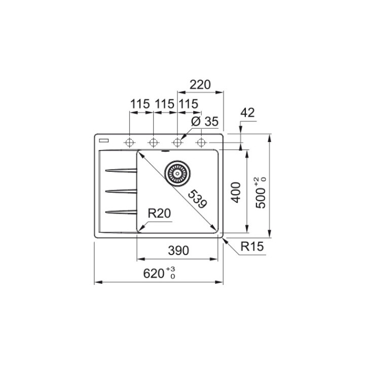 Zlewozmywak Franke Centro CNG 611-62 TL, ociekacz z lewej strony, biały polarny