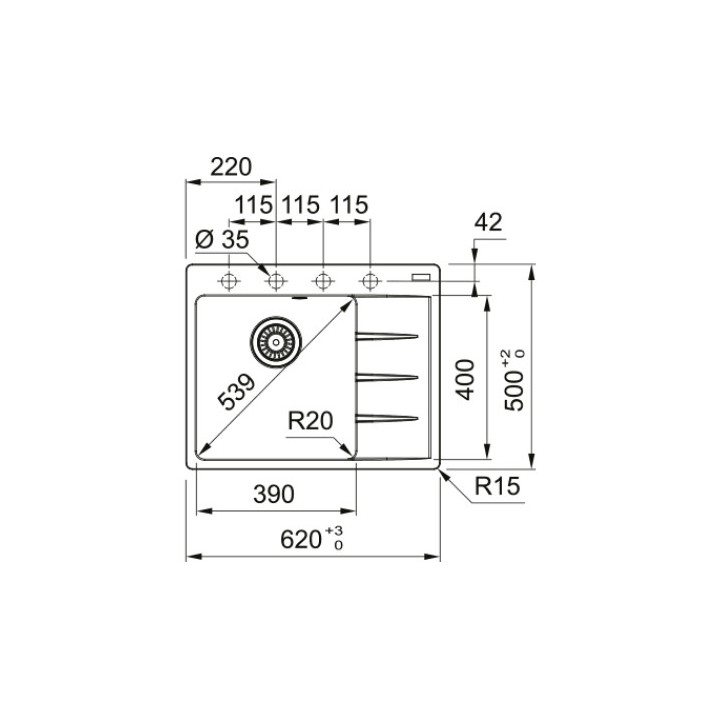 Zlewozmywak Franke Centro CNG 611-62 TL, ociekacz z lewej strony, czarny odpływ,czarny mat