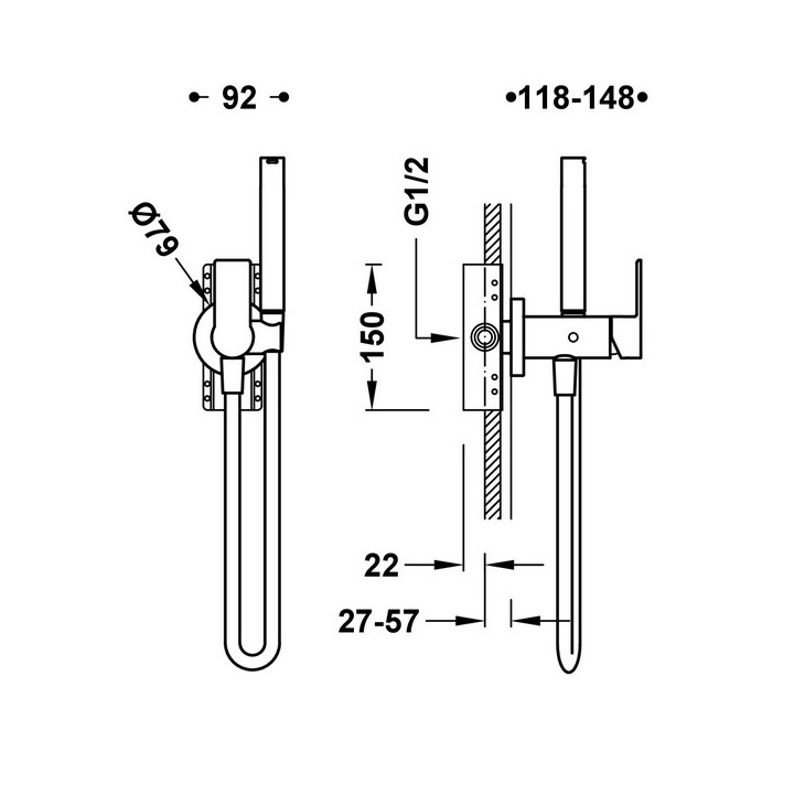 Bateria podtynkowa Loft -Tres do bidetu lub WC, uchwyt regulowany, opcja płyty gipsowe 