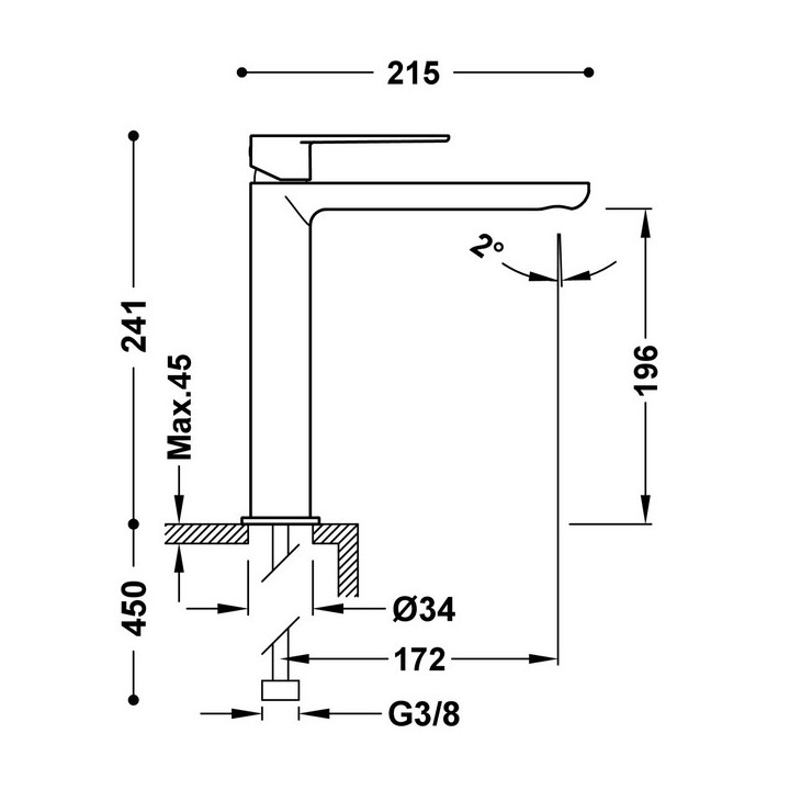 Bateria umywalkowa Tres Loft-Tres, z przedłużką, dł. wylewki 172 mm, chrom