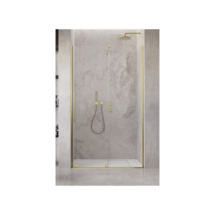 Drzwi przesuwne walk-in Radaway Furo Gold, lewe, ze ścianką, 160x200cm, szkło przejrzyste, profil złoty