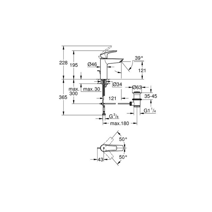 Bateria umywalkowa  z zestawem prysznicowym Grohe EuroSmart , rozmiar S, czarny mat