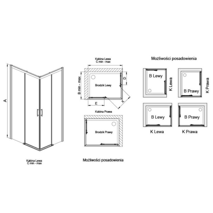 Drzwi przesuwne Sanplast D2L(P)/FREEZONE 130x190 cm profil srebrny matowy, grey