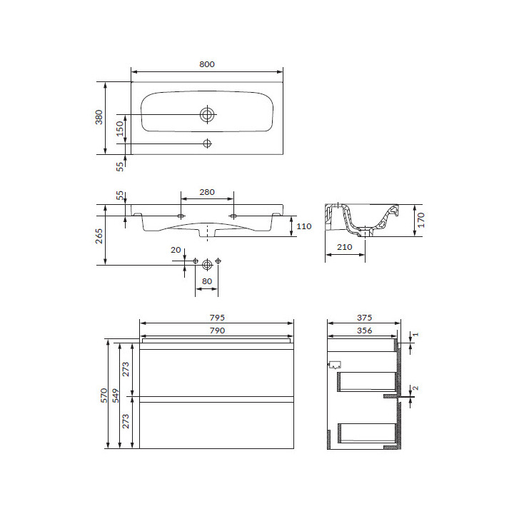 Szafka wisząca z umywalką Cersanit Set B887 Moduo 60, antracytowy