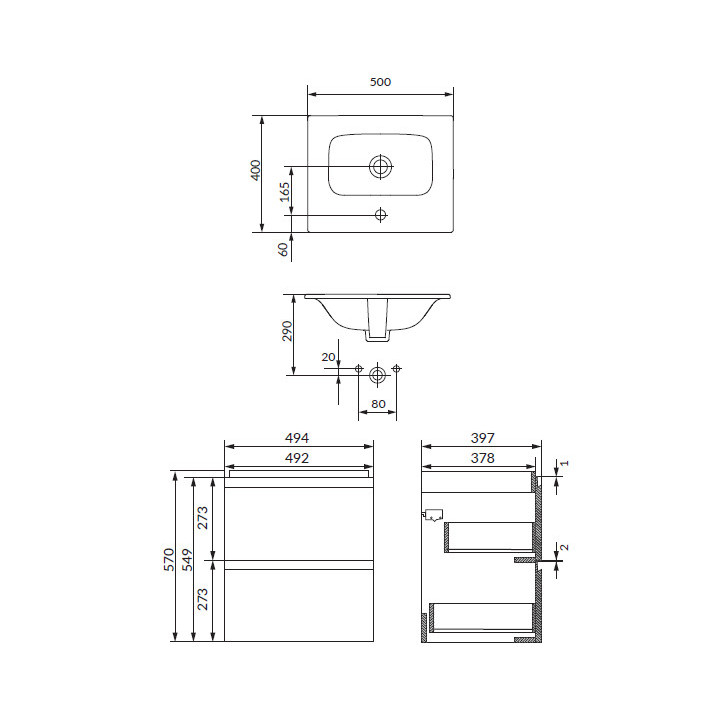 Szafka wisząca z umywalką Cersanit Set B885 Moduo 40, antracytowy
