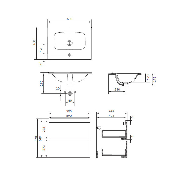 Szafka wisząca z umywalką Cersanit Set B899 Moduo 50, antracytowy