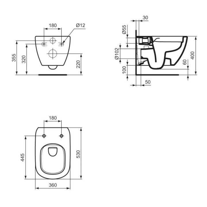 Miska wisząca Ideal Standard Tesi AquaBlade 53,5x36,5 cm biała