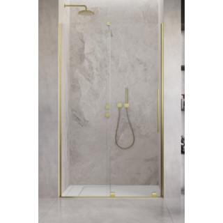 Drzwi przesuwne walk-in Radaway Furo Gold, lewe, ze ścianką, 160x200cm, szkło przejrzyste, profil złoty