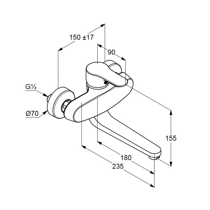 Bateria kuchenna jednouchwytowa ścienna DN 15, Kludi OBJEKTA, chrom