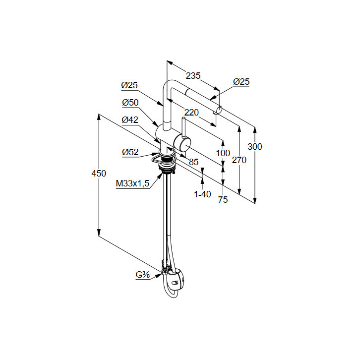 Bateria kuchenna jednouchwytowa  DN 15, Kludi L STEEL, stal szlachetna szczotkowana