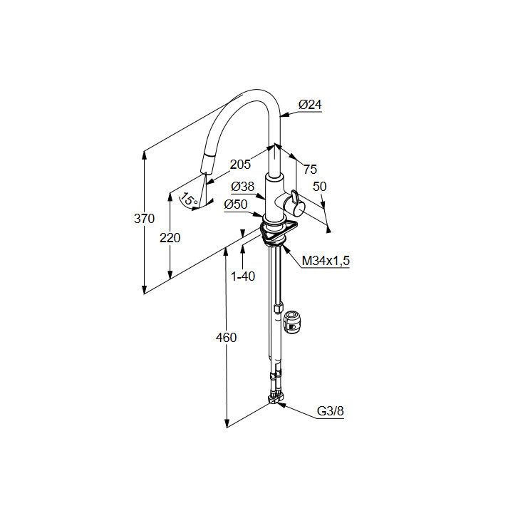 Bateria kuchenna Kludi Bingo Star XS, wysokość 370mm, wyciągana obrotowa wylewka, czarny mat/chrom
