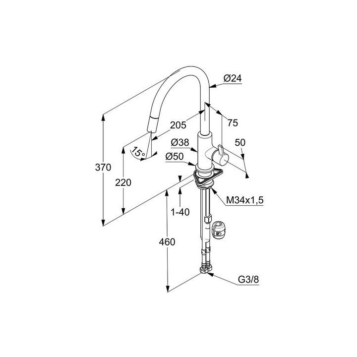 Bateria kuchenna Kludi Bingo Star XS, wysokość 370mm, wyciągana obrotowa wylewka, chrom