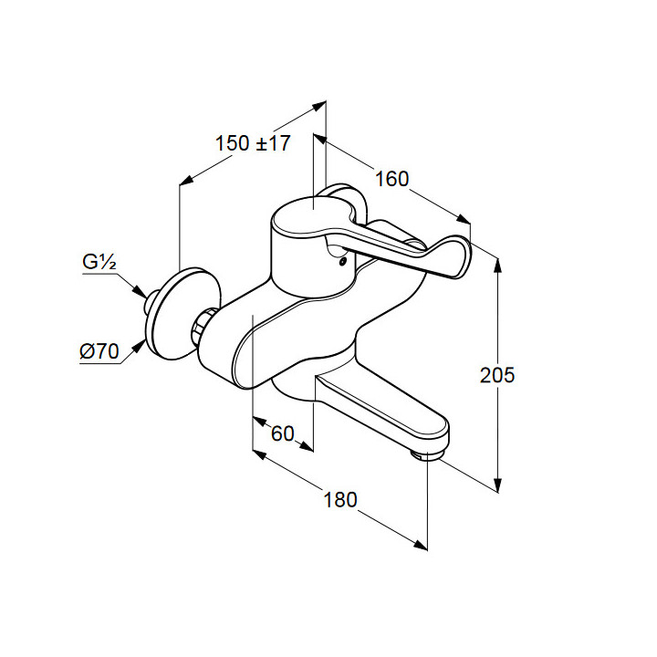Bateria umywalkowa Kludi Medi Care stojąca, chrom, dł. 150 mm, specjalistyczna, zestaw odpływowy