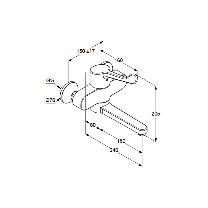 Bateria umywalkowa Kludi Medi Care ścienna, specjalistyczna, chrom 