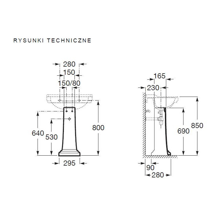 Postument umywalkowy Roca Carmen Black, 69cm, czarny