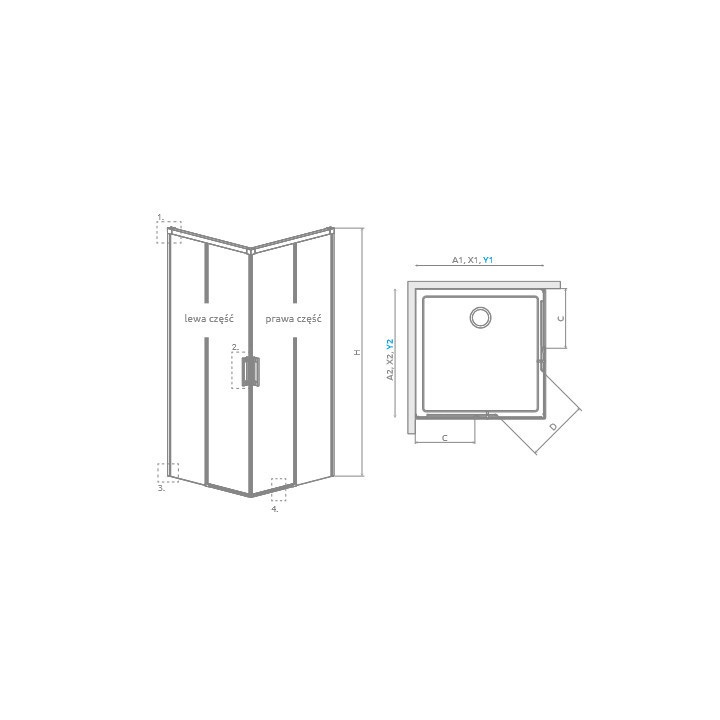 Kabina prysznicowa 100Rx80Lcm szkło przejrzyste chrom Radaway Idea Kdd, 387062-01-01R+387061-01-01L