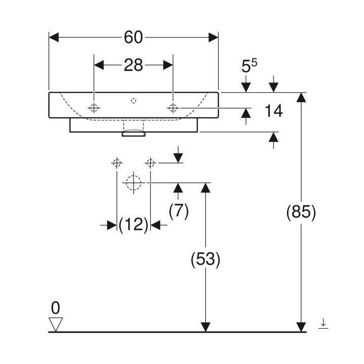 Umywalka prostokątna 120x48,5cm z dwoma otworami  Geberit iCon, biała