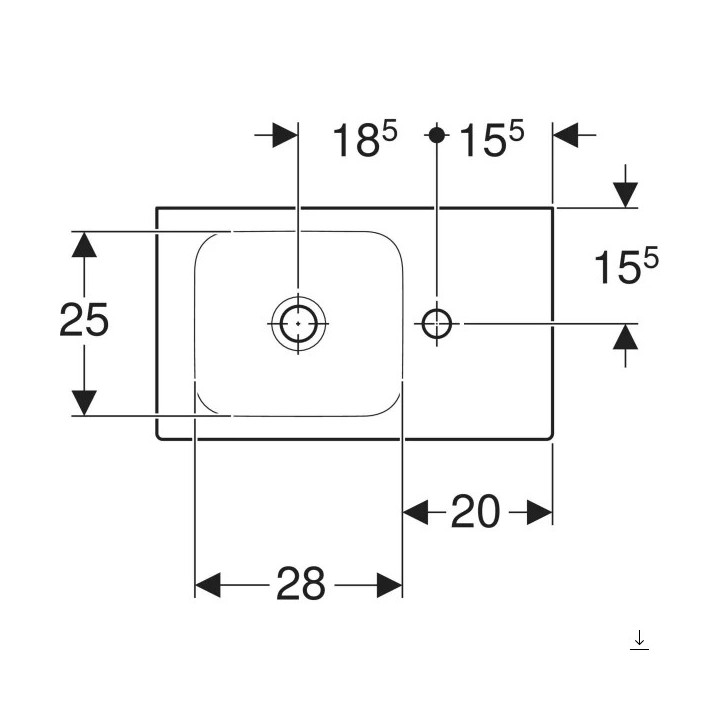 Umywalka prostokątna z otworem po lewej stronie 38x28cm Geberit iCon, biała