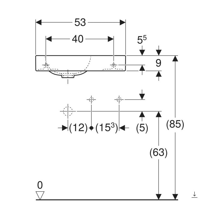 Umywalka prostokątna z otworem po lewej stronie 38x28cm Geberit iCon, biała