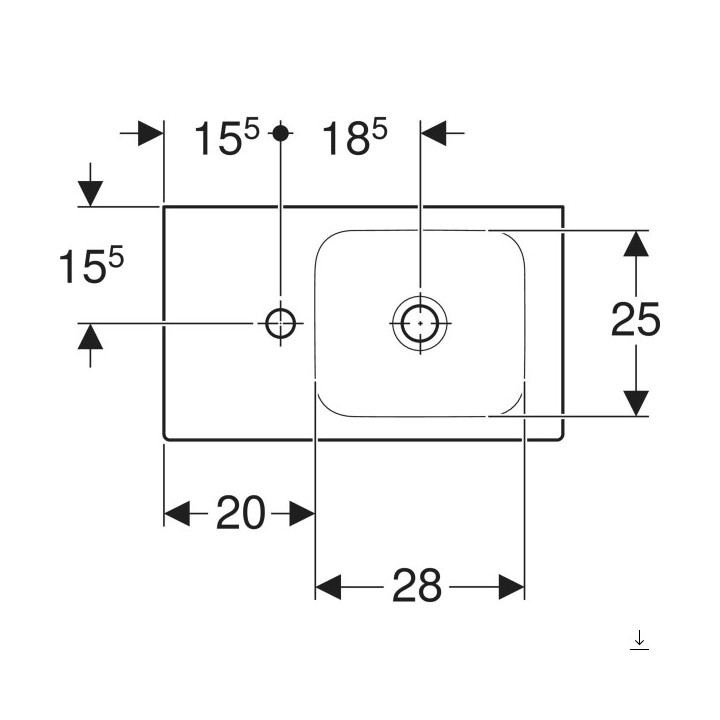 Umywalka prostokątna z otworem po prawej stronie 53x31cm Geberit iCon, biała
