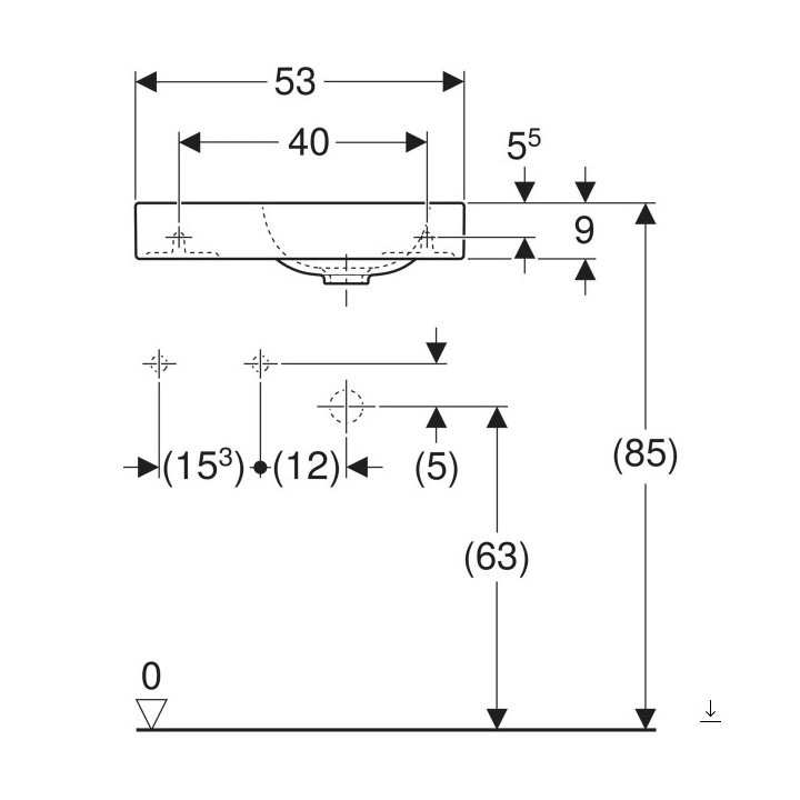 Umywalka prostokątna z otworem po prawej stronie 53x31cm Geberit iCon, biała
