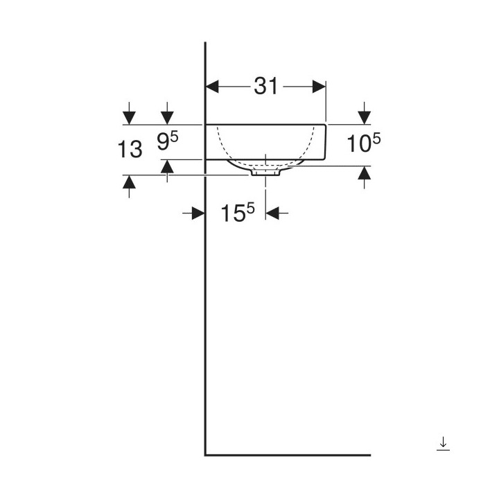 Umywalka prostokątna z otworem po prawej stronie 53x31cm Geberit iCon, biała