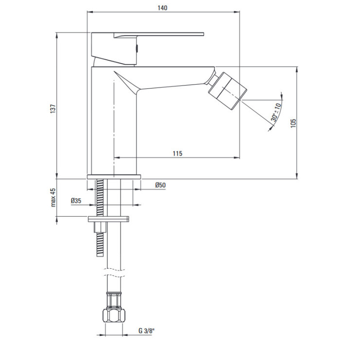 Bateria umywalkowa jednouchwytowa ze słuchawką typu bidetta Deante Alpina, chrom