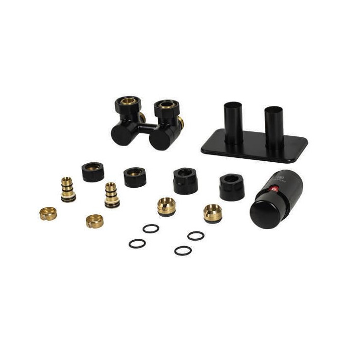 Trójosiowy zestaw termostatyczny Terma Integra All In One, wersja prawa - czarny mat