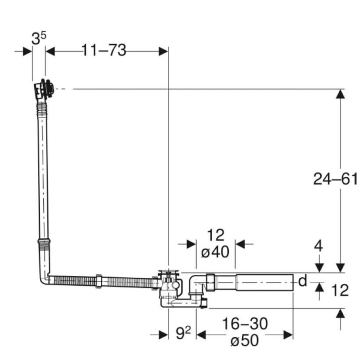 Geberit zestaw odpływowy umywalkowy ścienny stal nierdzewna