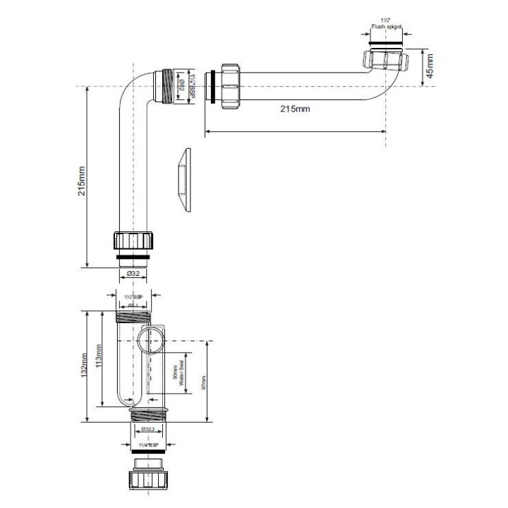 Syfon umywalkowy McAlpine niski PCV, biały