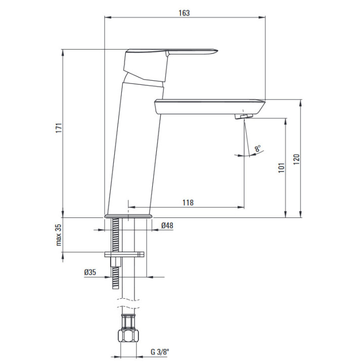 Bateria umywalkowa jednouchwytowa wysoka, Deante Arnika, chrom