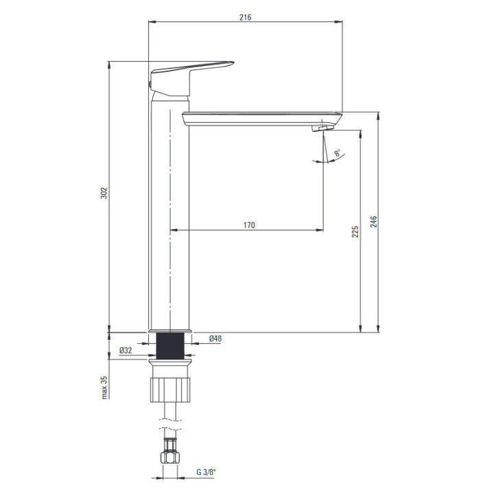 Bateria umywalkowa jednouchwytowa stojąca , Deante Arnika, chrom