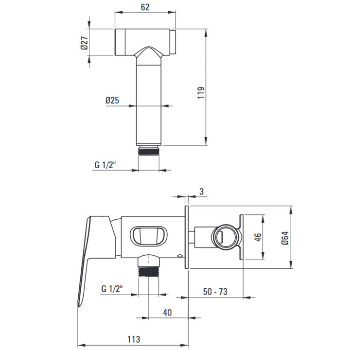 Bateria bidetowa jednouchwytowa stojąca, Deante Arnika, chrom