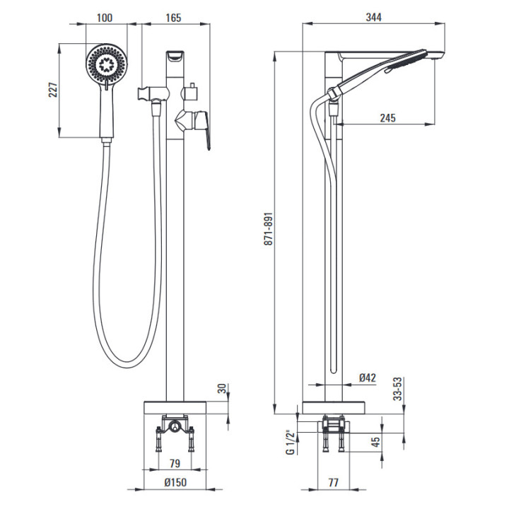 Bateria wannowa jednouchwytowa ścienna, Deante Arnika, nero