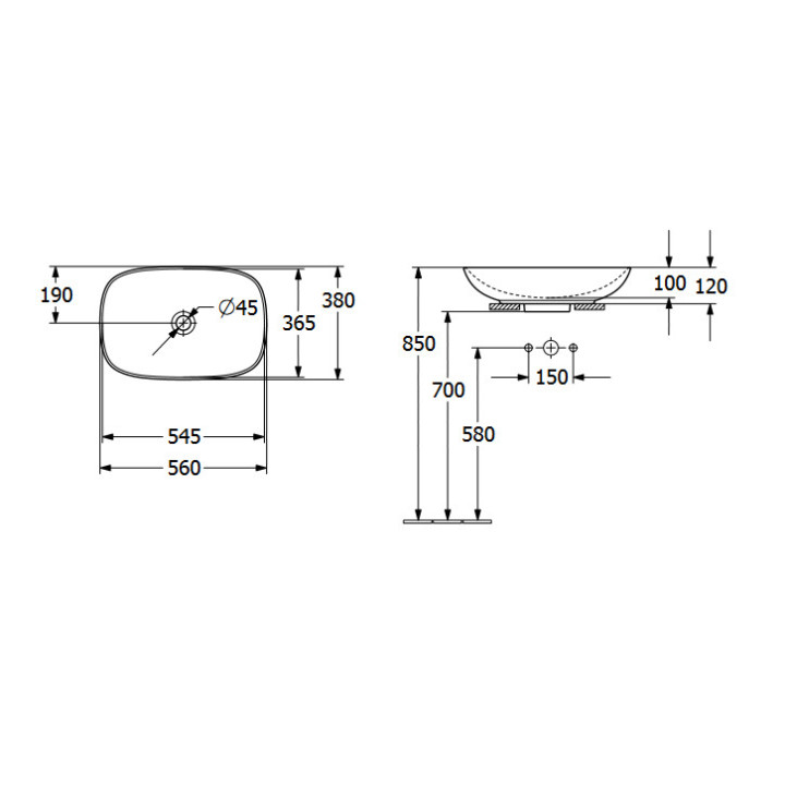 Umywalka stojąca na blacie, Villeroy & Boch Loop& Friends 56x38x12cm, z przelewem, CeramicPlus, grafit