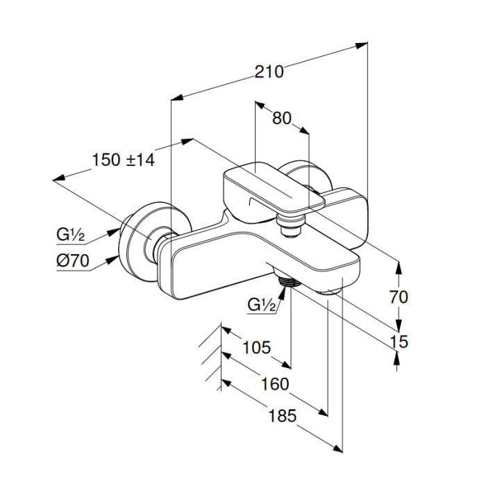 Bateria wannowo-natryskowa jednouchwytowa  DN15, Kludi Renon, czarny mat
