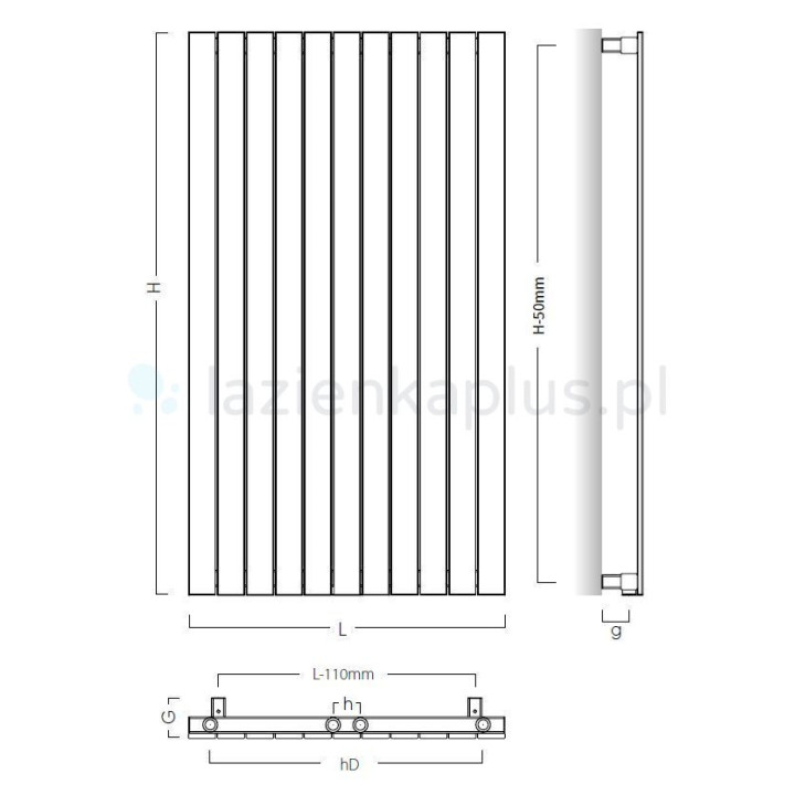 Grzejnik Instal-Projekt Indivi 38 x 160 cm - ekran lustro odcień srebrny