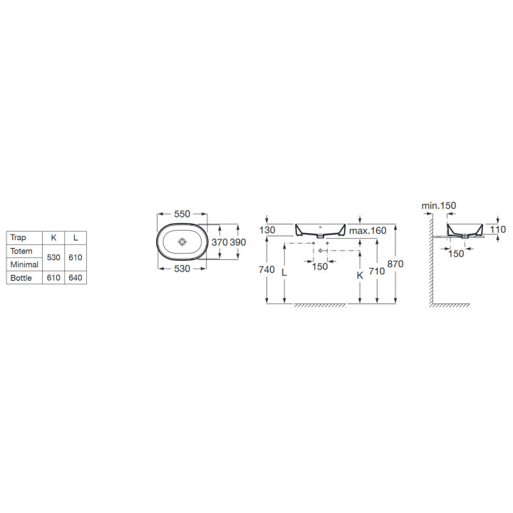 Umywalka nablatowa Roca Gap Round, 55x39cm, z przelewem, biała