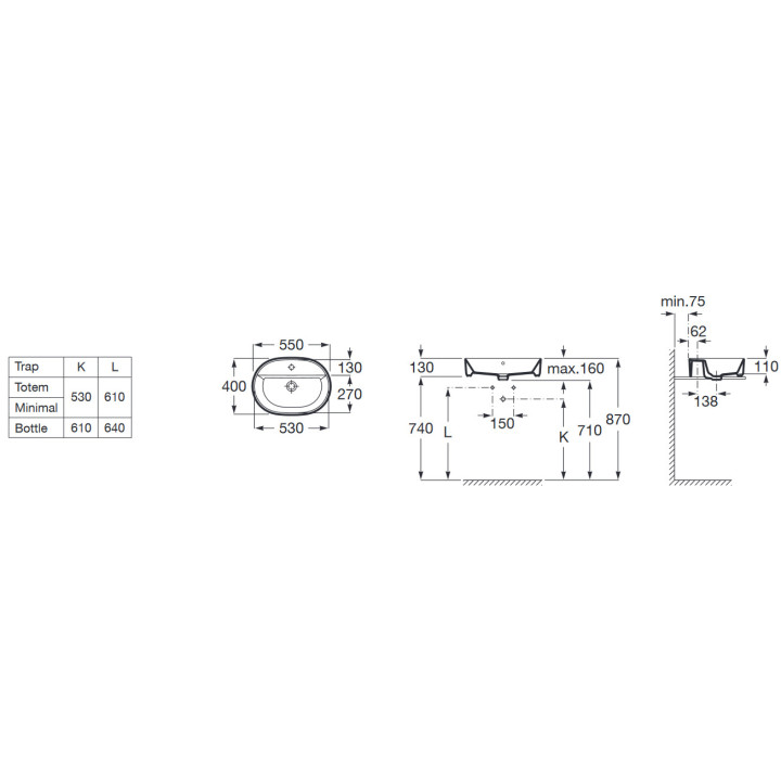 Umywalka nablatowa Roca Gap Round, 55x39cm, z przelewem, czarny mat