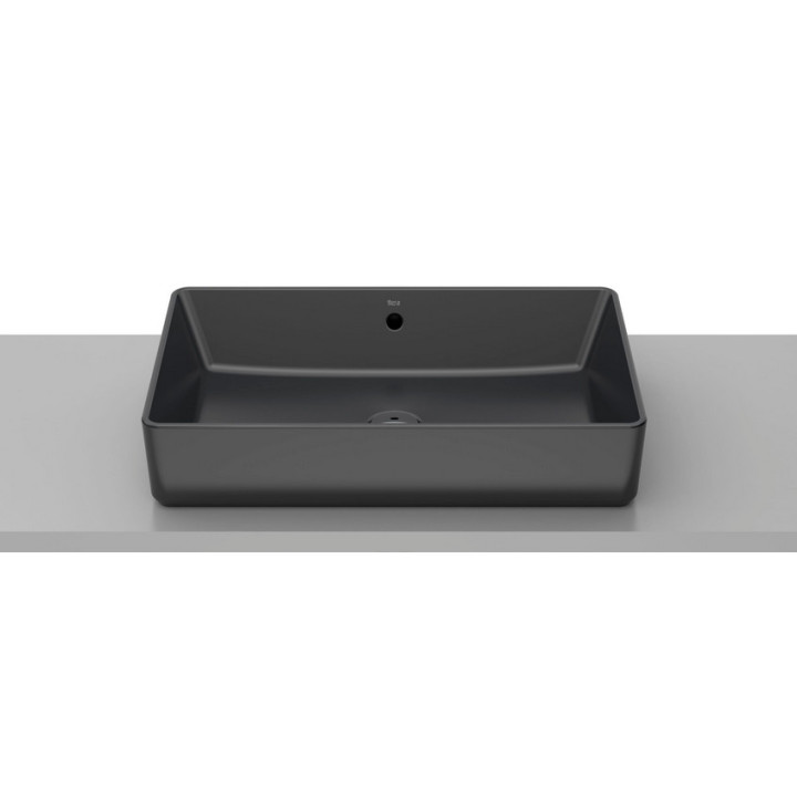 Umywalka nablatowa Roca Gap Round, 55x40cm, z przelewem, z otworem na baterię , czarny mat