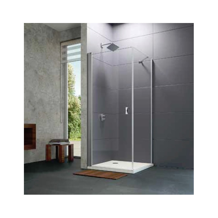 Drzwi skrzydłowe Huppe Design pure 4-kąt, 900mm, ze stałym fragmentem, uniwersalne, Anti-Plaque, profil srebrny połysk