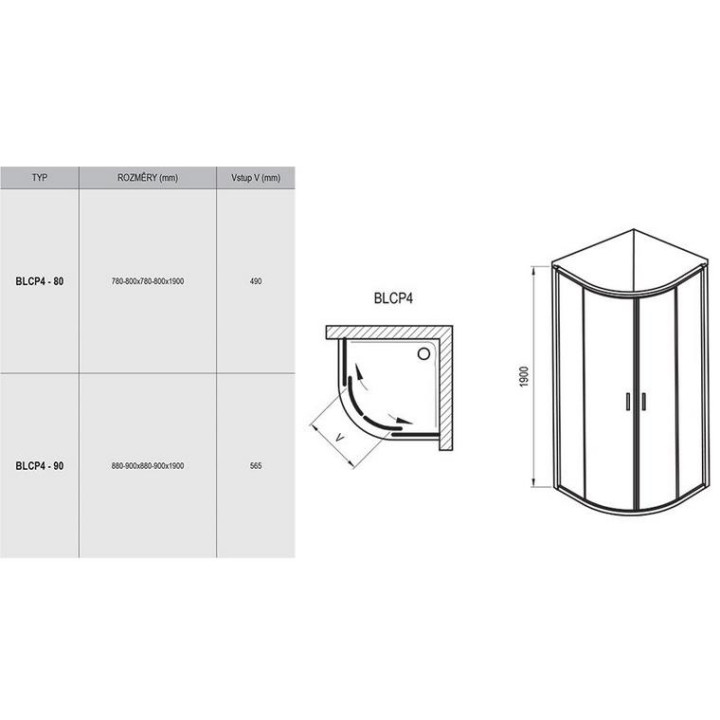 Kabina półokrągła BLCP4 80 Ravak Blix przesuwna czteroelementowa, satyna + grape- sanitbuy.pl