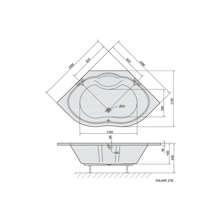 Wanna narożna 152x152x54cm Polysan Edera, biała