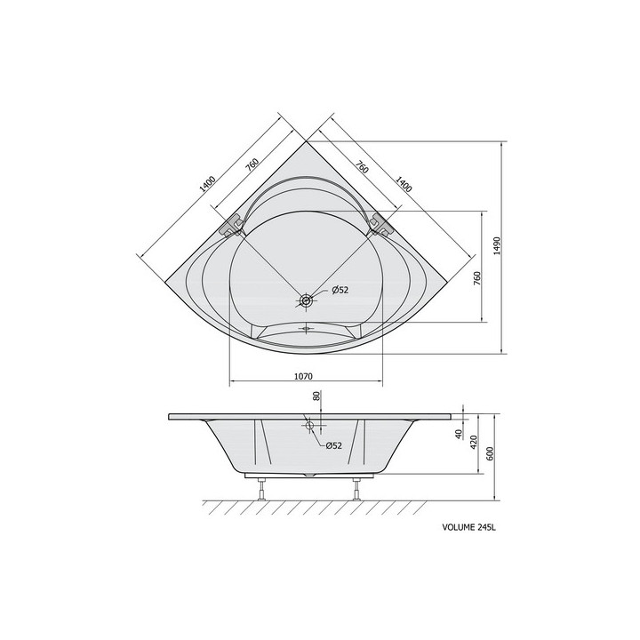 Wanna prostokątna 170x75x48cm Polysan CLEO, biała