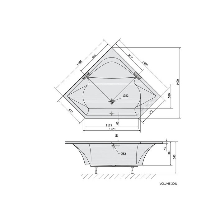 Wanna asymetryczna 170x100x43cm Polysan NAOS R, prawa, biała