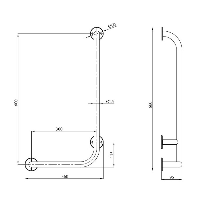 Uchwyt półokrągły uchylny z płytą 60cm, Andex, stal nierdzewna polerowana